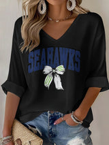 Women's Rugby Print Waffle Long Sleeve T-Shirt