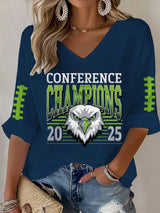 Women's Football Print Waffle Long Sleeve T-Shirt
