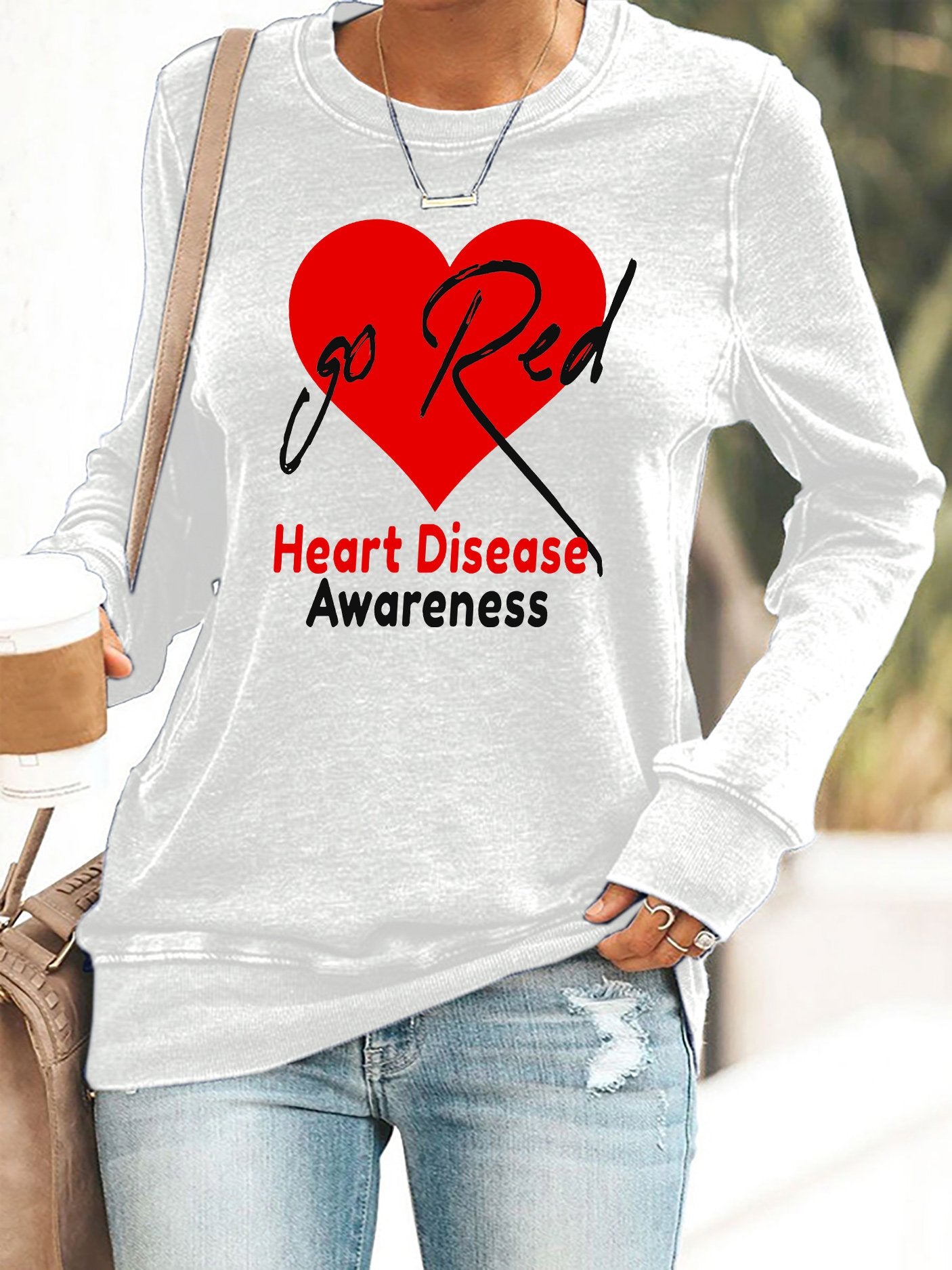 Women's Casual Heart Disease Awareness Printed Sweatshirt