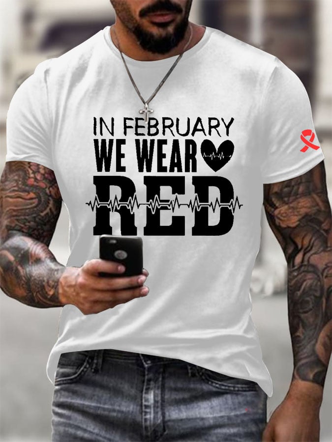 Men's Heart Disease Awareness Casual Printed T-shirt