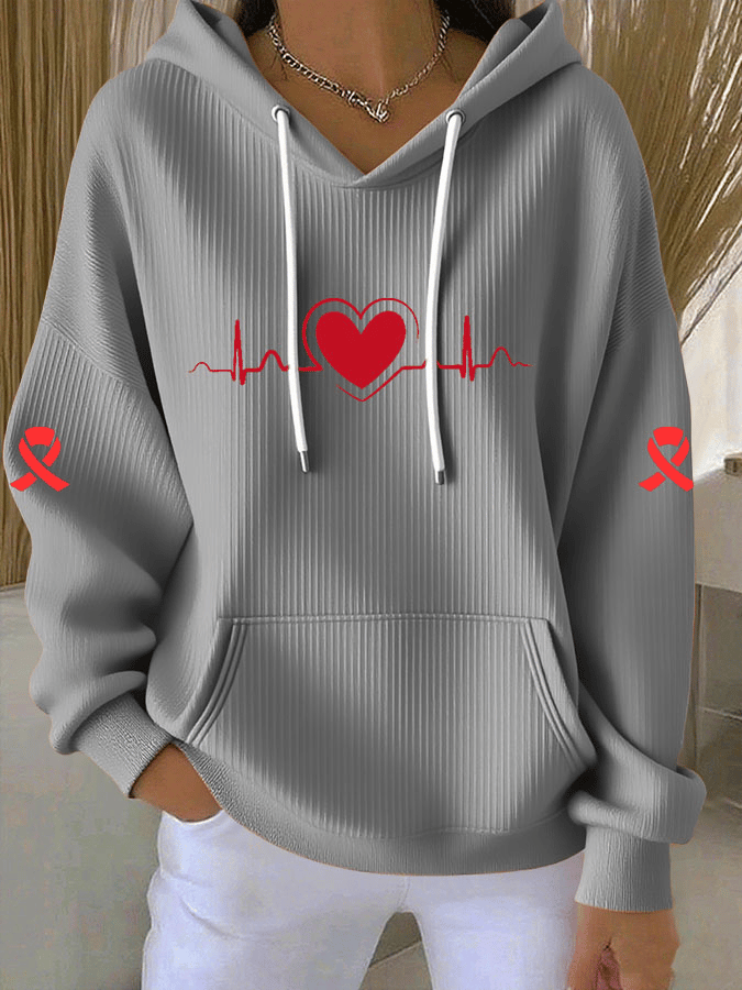 Women's Heart Disease Awareness Print Long-Sleeve Hooded Sweatshirt