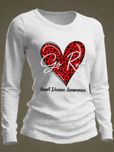 Women's Casual Heart Disease Awareness Print Long-Sleeve T-Shirt