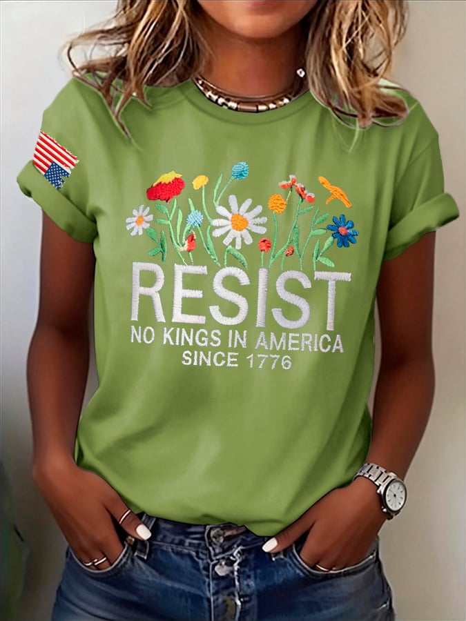 🔥Buy 3 Get 15% Off🔥Retro Resist No Kings In America Since 1776 Print T-Shirt
