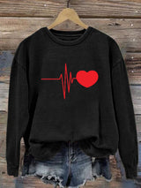Women's Casual Heart Disease Awareness In February Wear Red Printed Long-Sleeve Sweatshirt