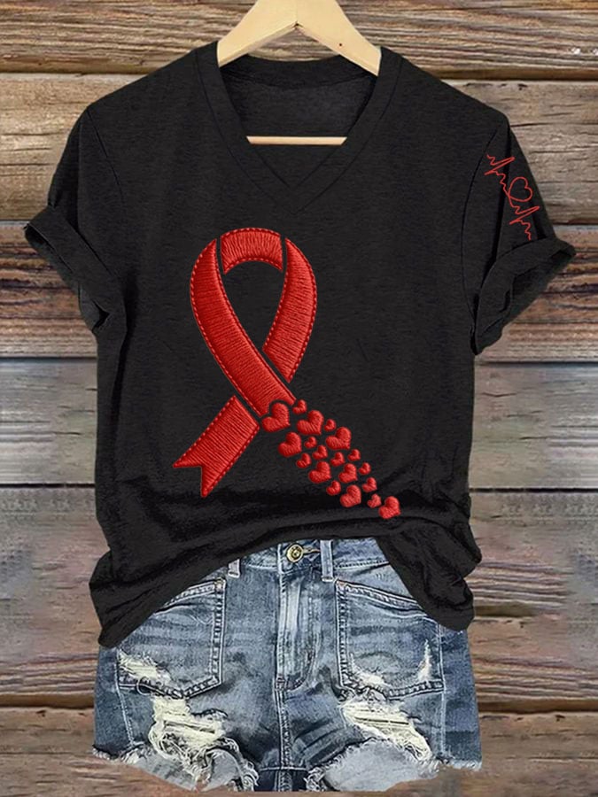 Women's Heart Disease Awareness Print T-shirt