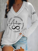 V-neck Retro Autism Print T-Shirt