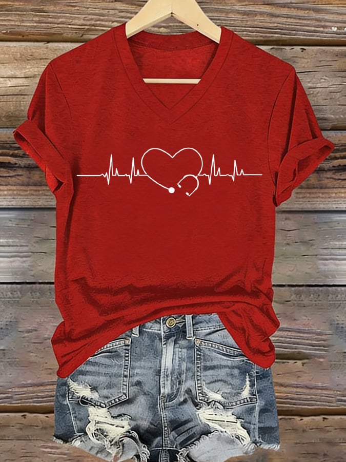 Women's casual heart disease awareness T-shirt