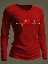 Women's Casual Heart Disease Awareness Print Long-Sleeve T-Shirt
