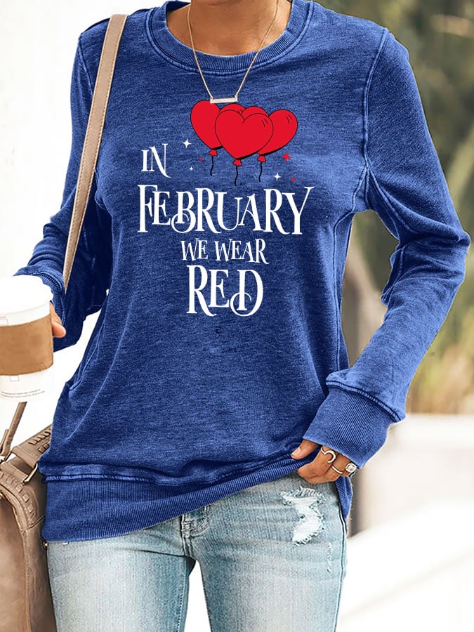 Women's Casual Heart Disease Awareness Printed Sweatshirt