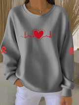 Women's Casual Heart Disease Awareness Print Long Sleeve Knit Top