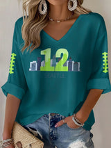Women's Rugby Print Waffle Long Sleeve T-Shirt