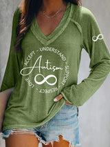 V-neck Retro Autism Print T-Shirt