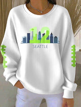 Women's Rugby Print Knit Crew Neck Long Sleeve Top