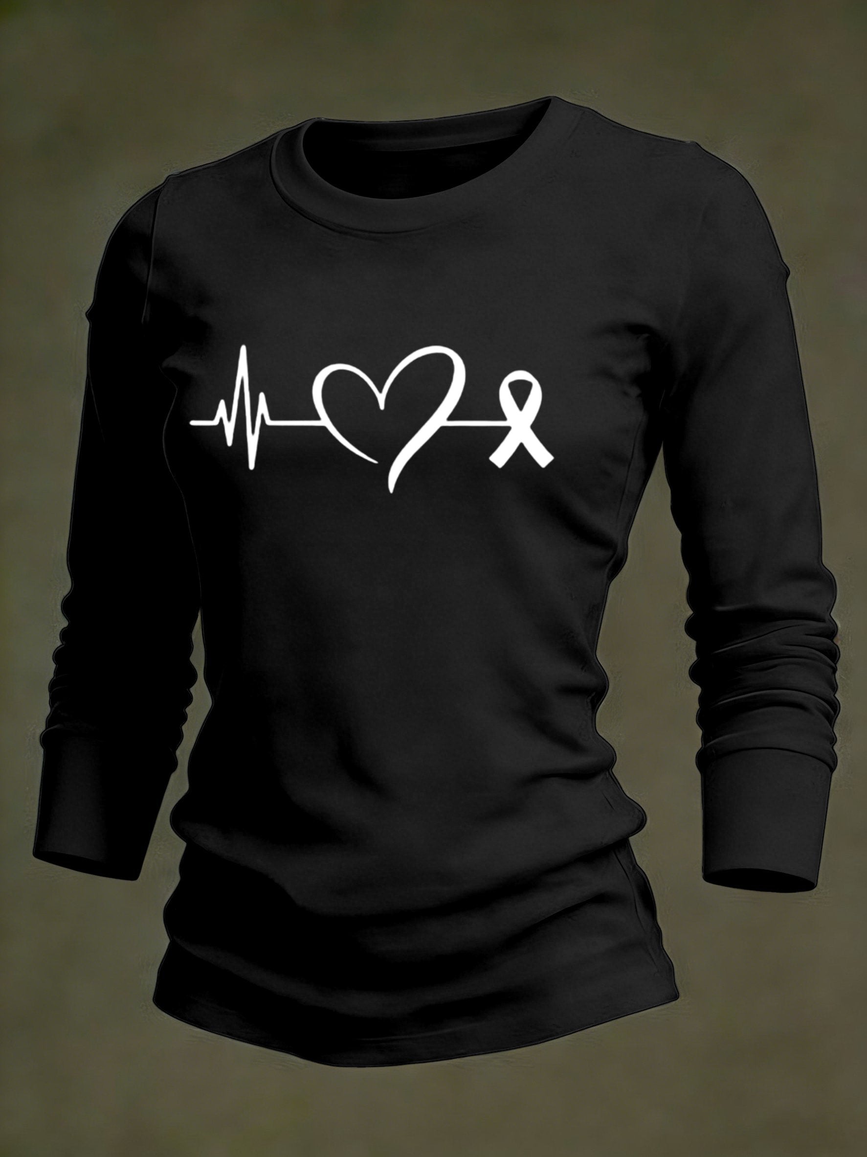 Women's Casual Heart Disease Awareness Print Long-Sleeve T-Shirt
