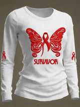 Women's Casual Heart Disease Awareness Print Long-Sleeve T-Shirt