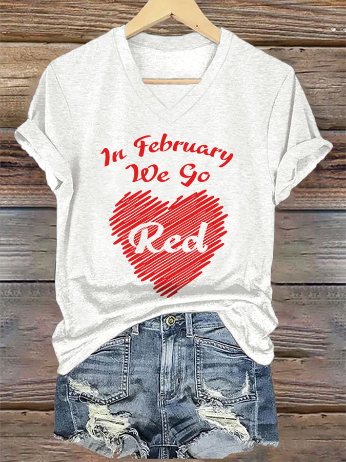 Women's Casual Heart Disease Awareness Printed Short-Sleeve T-Shirt