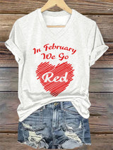 Women's Casual Heart Disease Awareness Printed Short-Sleeve T-Shirt