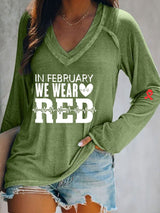 Women's Casual Heart Disease Awareness Printed Long Sleeve Top