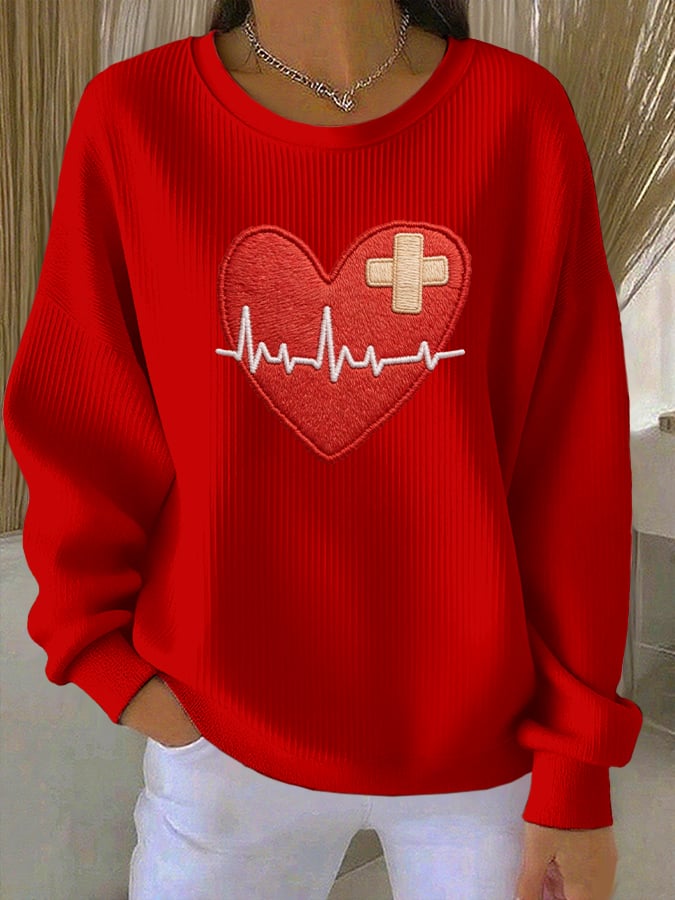 Women's Casual Heart Disease Awareness Print Sweatshirt