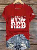 Women's Casual Heart Disease Awareness Printed Short-Sleeve T-Shirt