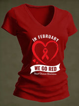 Women's Casual Heart Disease Awareness Printed Short-Sleeve T-Shirt