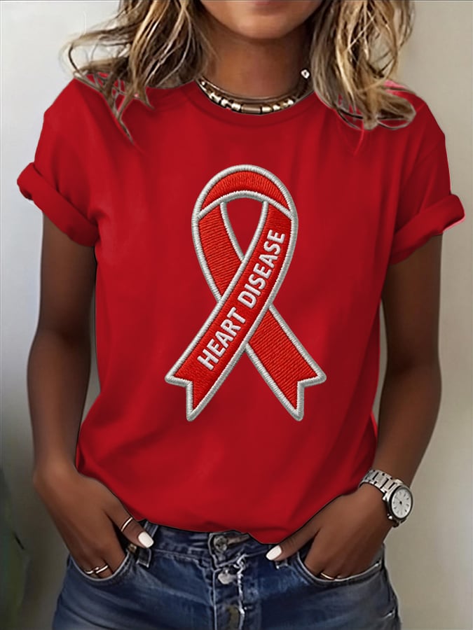Women's Heart Disease Awareness Print T-shirt