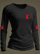Women's Casual Heart Disease Awareness Print Long-Sleeve T-Shirt