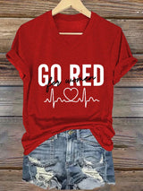 Women's Casual Heart Disease Awareness Printed Short-Sleeve T-Shirt