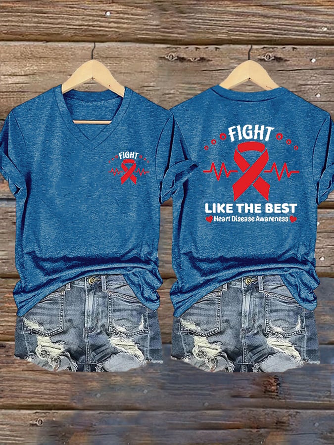 Women's Casual Heart Disease Awareness Printed Short-Sleeve T-Shirt
