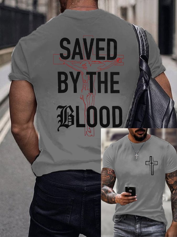 Men's Retro Saved By The Blood Print T-Shirt