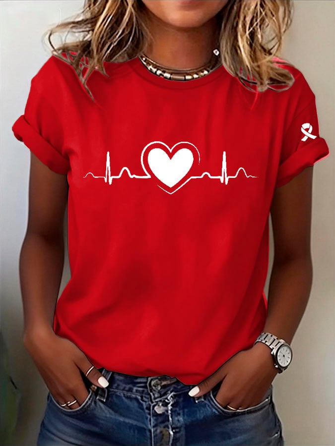 Women's Heart Disease Awareness Print T-shirt