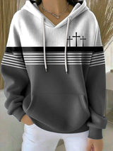 Women's Retro Faith Cross Print Casual Hooded Sweatshirt