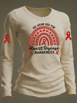 Women's Casual Heart Disease Awareness Print Long-Sleeve T-Shirt