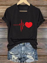 Women's Casual Heart Disease Awareness Printed Short-Sleeve T-Shirt