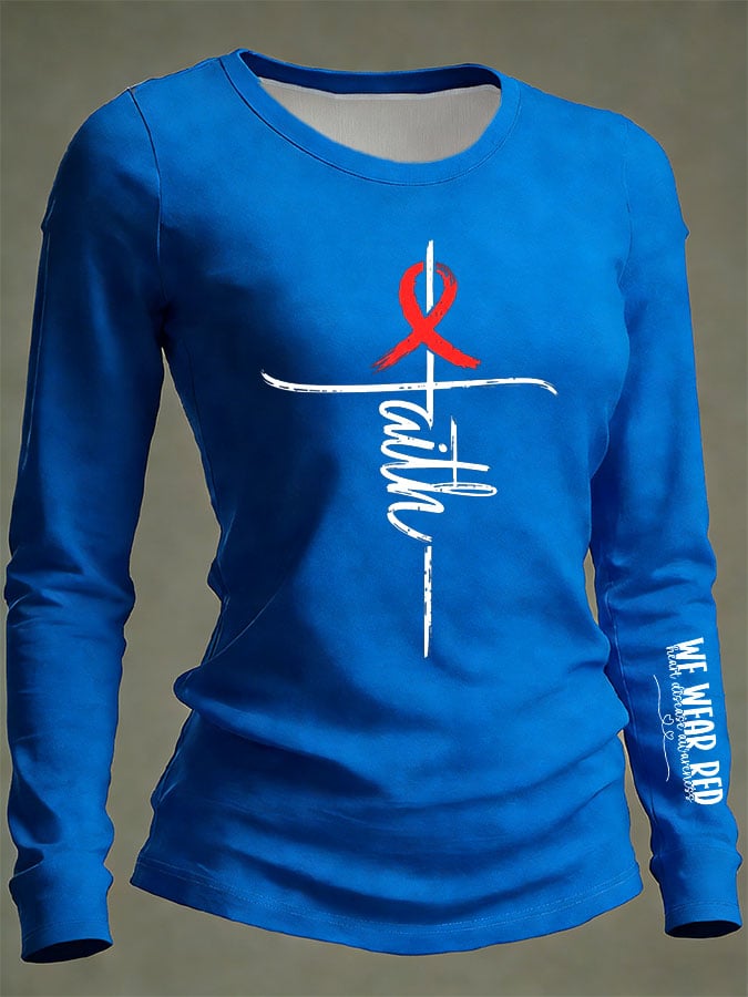 Women's Casual Heart Disease Awareness IN FEBRUARY We Wear Red Print Long-Sleeve T-Shirt