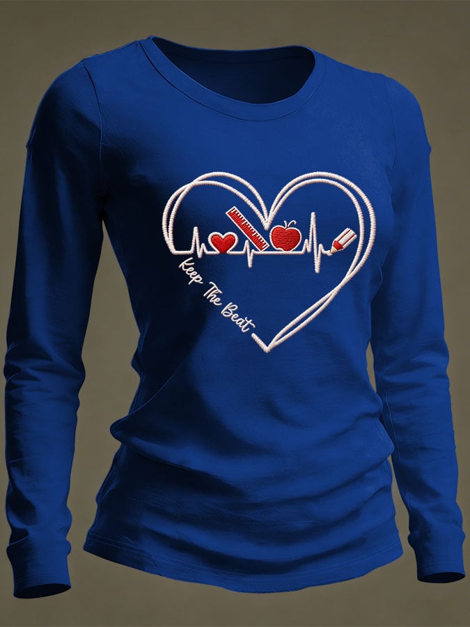 Women's Casual Heart Disease Awareness Print Long-Sleeve T-Shirt