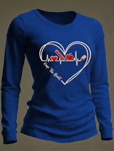 Women's Casual Heart Disease Awareness Print Long-Sleeve T-Shirt