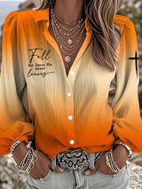 Women's Fall For Jesus He Never Leaves Print Shirt