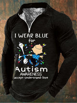 Men'S V-Neck Autism Awareness I Wear Blue For Autism Print Casual T-Shirt