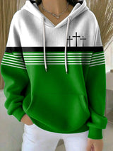 Women's Retro Faith Cross Print Casual Hooded Sweatshirt
