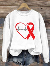 Women's Casual Heart Disease Awareness In February Wear Red Printed Long-Sleeve Sweatshirt