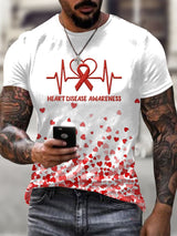 Men's Heart Disease Awareness Casual Printed Short-Sleeved T-Shirt