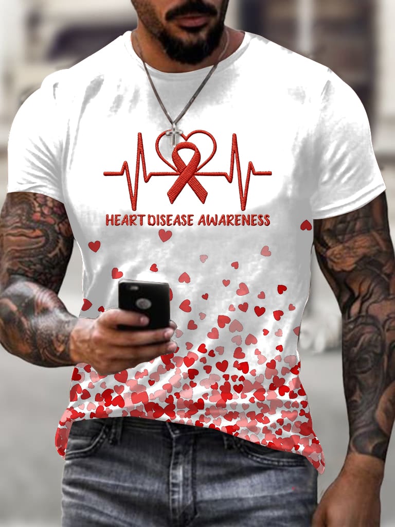 Men's Heart Disease Awareness Casual Printed Short-Sleeved T-Shirt
