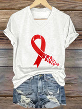 Women's Casual Heart Disease Awareness Printed Short-Sleeve T-Shirt