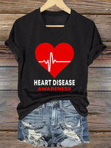 Women's Casual Heart Disease Awareness Printed Short-Sleeve T-Shirt