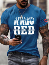Men's Heart Disease Awareness Casual Printed T-shirt