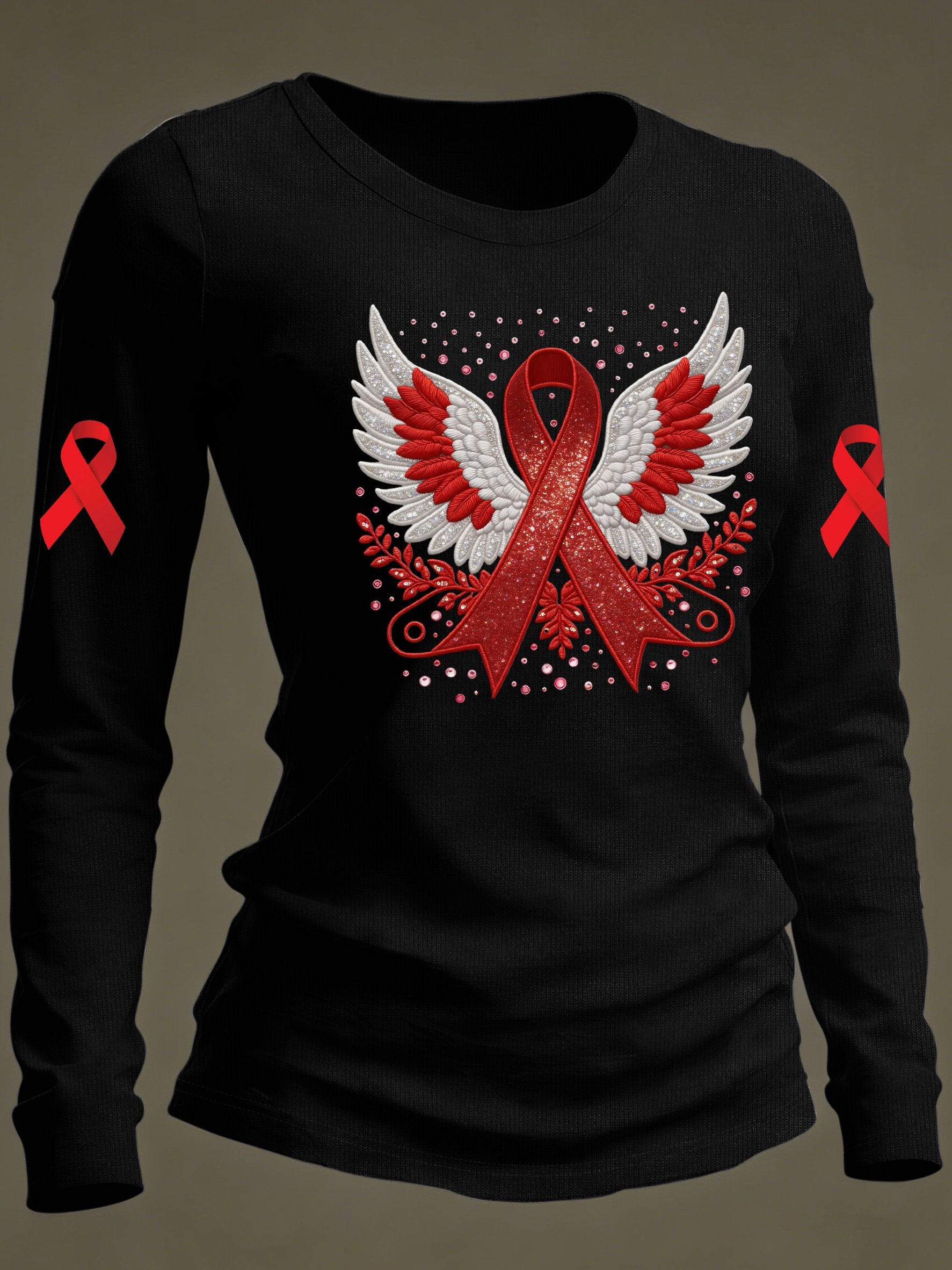 Women's casual long-sleeved T-shirt for heart disease awareness