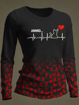 Women's Casual Heart Disease Awareness Print Long-Sleeve T-Shirt