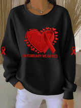 Women's Casual Heart Disease Awareness Print Long Sleeve Knit Top