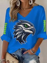 Women's Football Print Waffle Long Sleeve T-Shirt